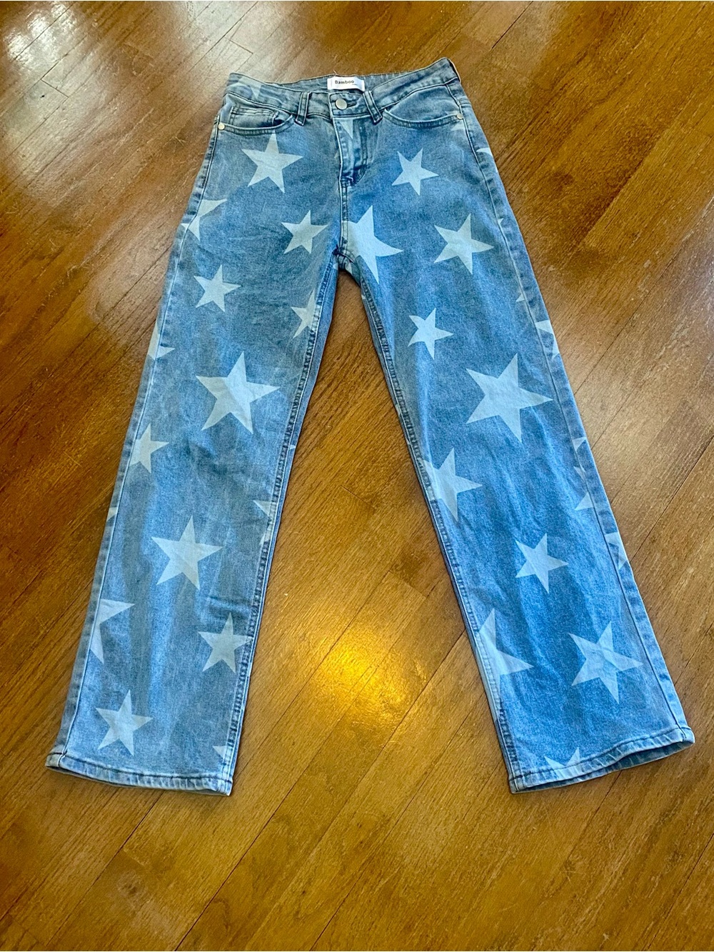 Bamboo mid rise star straight jeans